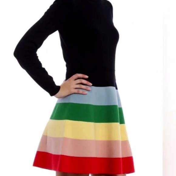 RED VALENTINO Striped Mini Dress BLACK RAINBOW - Picture 1 of 11